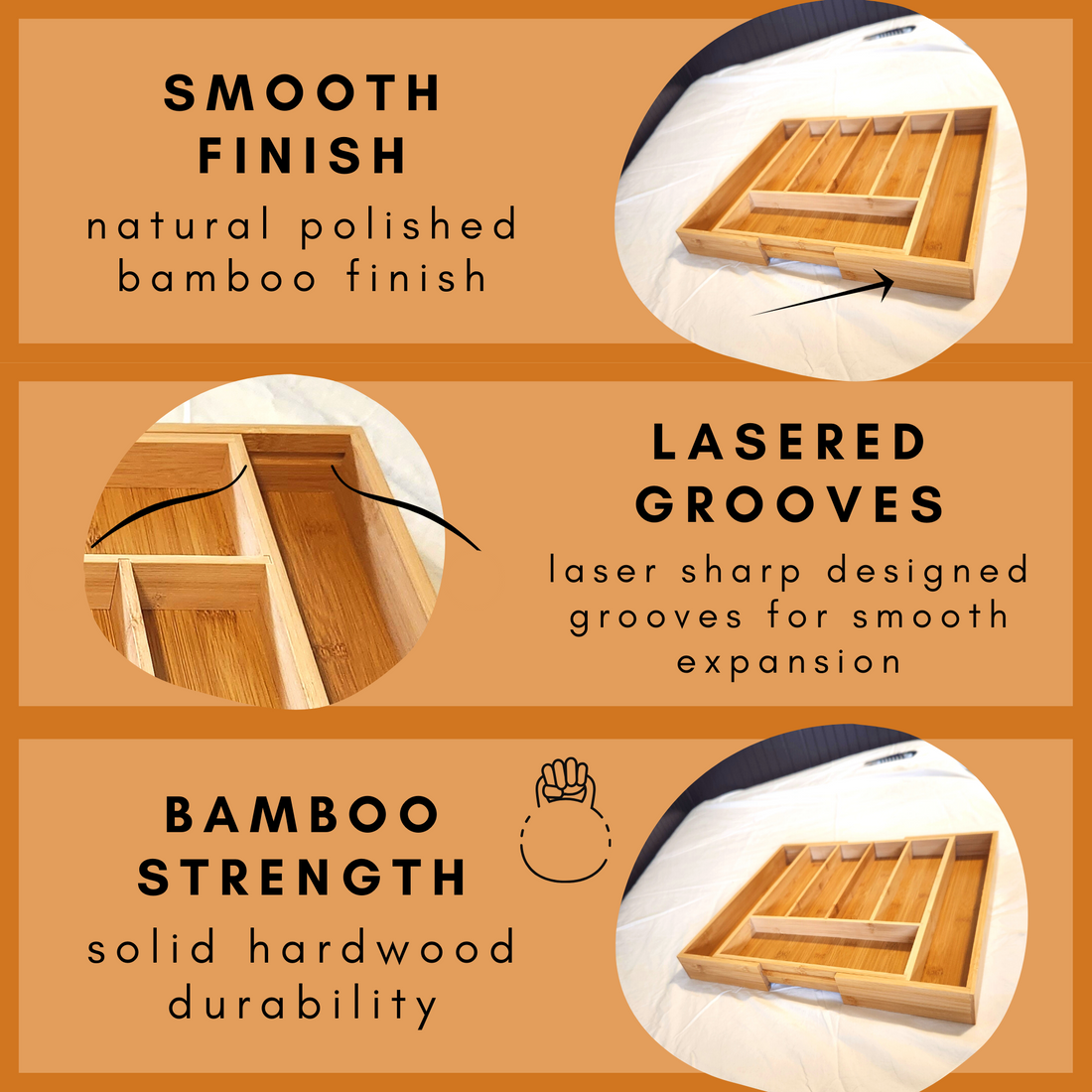 Bamboo Drawer Organizer - Expandable, Natural