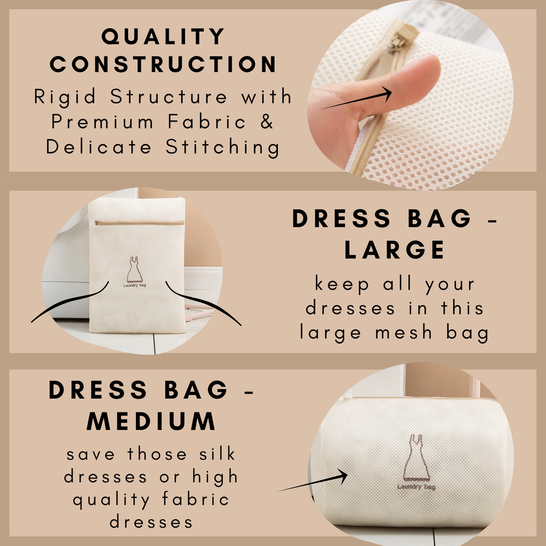 Laundry Mesh Bag Bundle, Beige - Set of 6