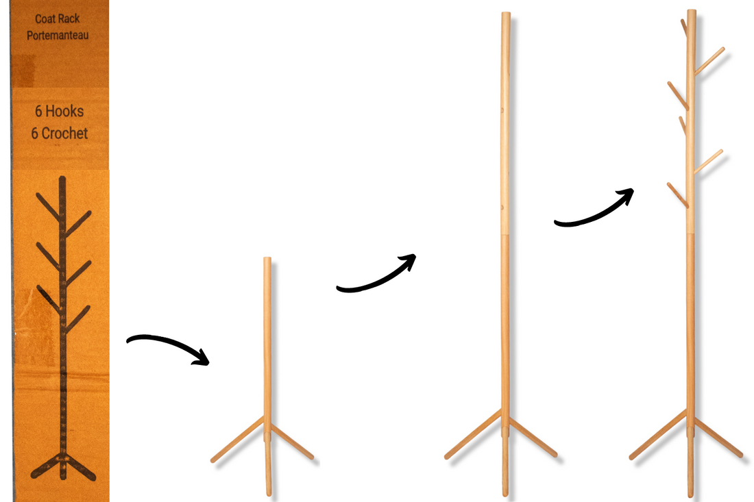 Coat Tree Rack - 6 Hooks - Natural