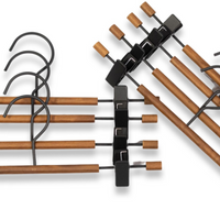 Frosted Metal Pant/Skirt Hanger with Clips - Set of 12 (Black/Walnut)