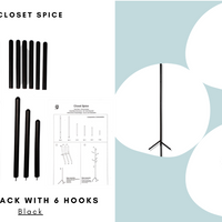 Coat Tree Rack - 6 Hooks - Black