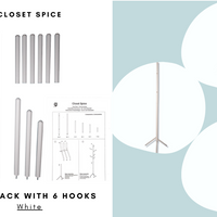 Coat Tree Rack - 6 Hooks - White