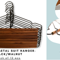 Frosted Metal Suit Hanger - Set of 12 (Black/Walnut)