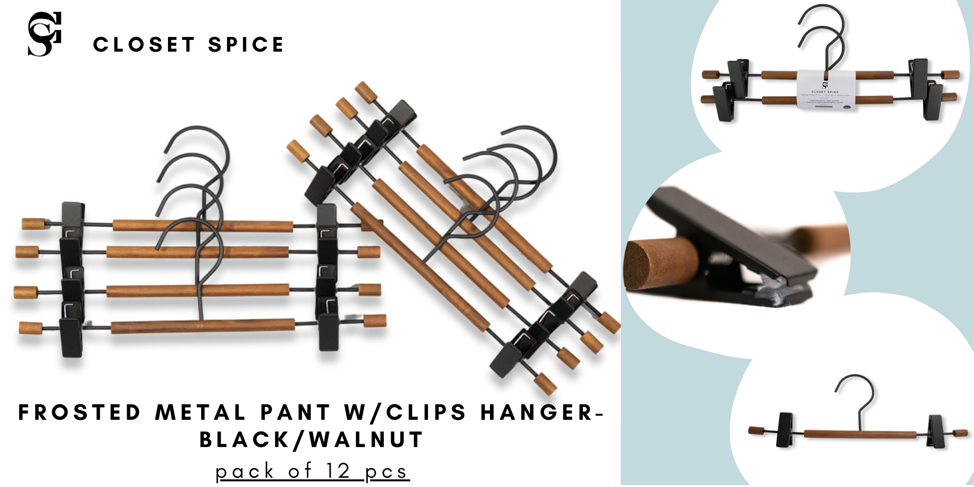 Closet Spice Frosted Metal Pant Hanger - Set of 12 (Black/Walnut)
