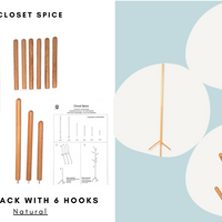 Coat Tree Rack - 6 Hooks - Natural