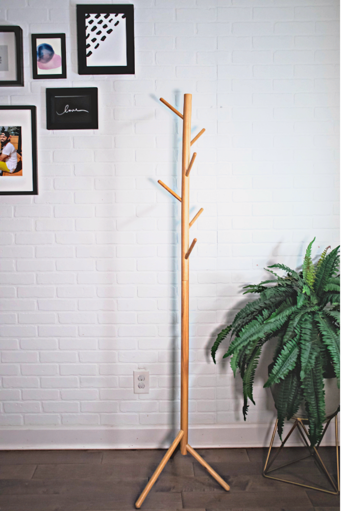 Coat Tree Rack - 6 Hooks - Natural