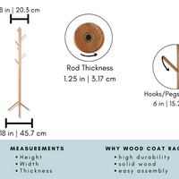 Coat Tree Rack - 6 Hooks - Natural