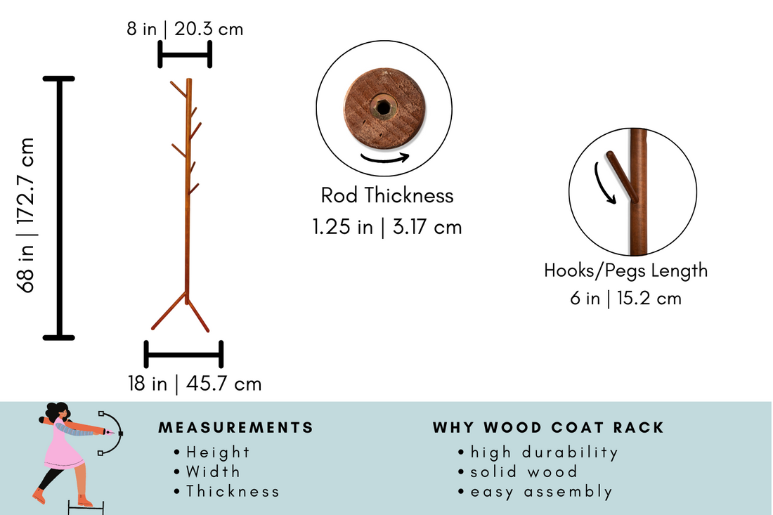 Coat Tree Rack - 6 Hooks - Retro