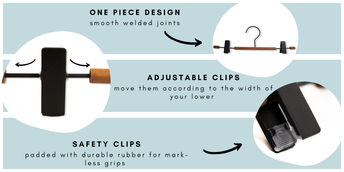 Frosted Metal Pant/Skirt Hanger with Clips - Set of 12 (Black/Walnut)
