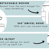 chrome 5 tier suit  hangers, chrome tier suit hangers, detachable design, closet spice hangers, chrome hangers available in canada, Canadian brand of clothes hangers storage and organization