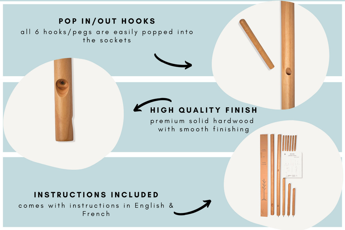 Coat Tree Rack - 6 Hooks - Natural