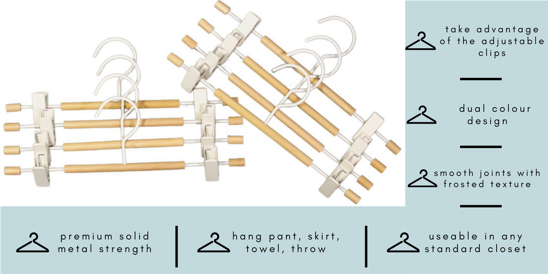 Frosted Metal Pant/Skirt Hanger with Clips - Set of 12 (White/Natural)