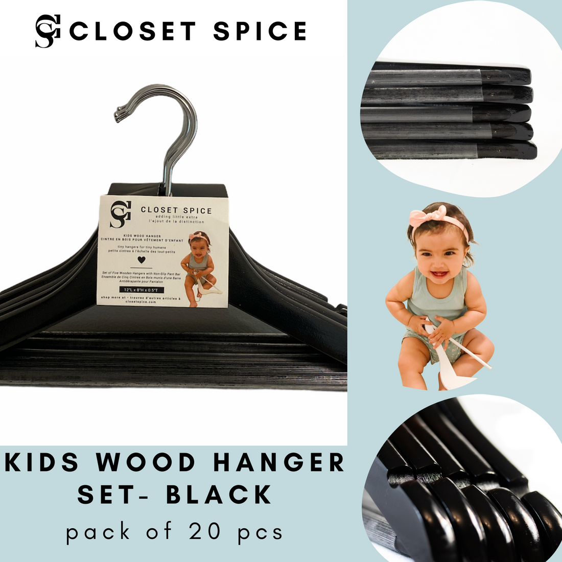 kids black wood hangers. children's wood hangers in black, baby wood hangers, toddlers black wood hangers, centres en bois, noir centres de Enfant