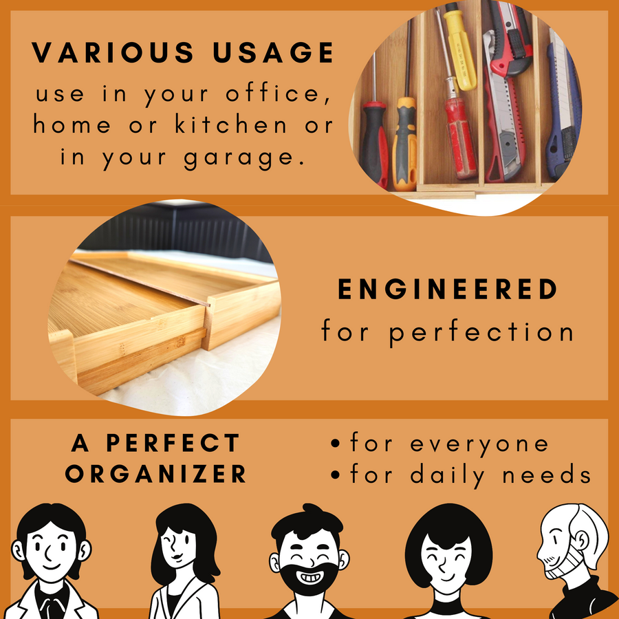 Bamboo Drawer Organizer - Expandable, Natural