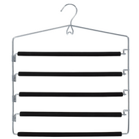 chrome tier pant hangers, 5 tier to hang upto hang 5 pants, slacks, trousers, metal pant hangers with non slip foam to prevent pants to slip