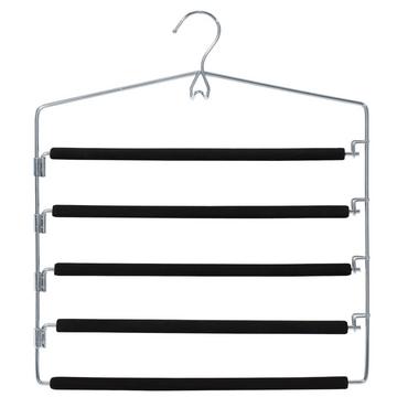 chrome tier pant hangers, 5 tier to hang upto hang 5 pants, slacks, trousers, metal pant hangers with non slip foam to prevent pants to slip