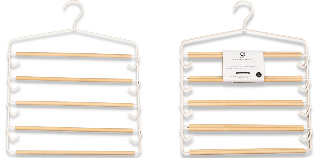 Frosted Metal 5 Tier Pant Hangers - Set of 2 (White/Natural)