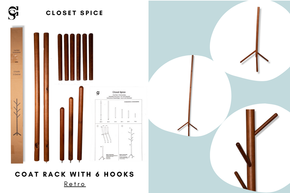 Coat Tree Rack - 6 Hooks - Retro