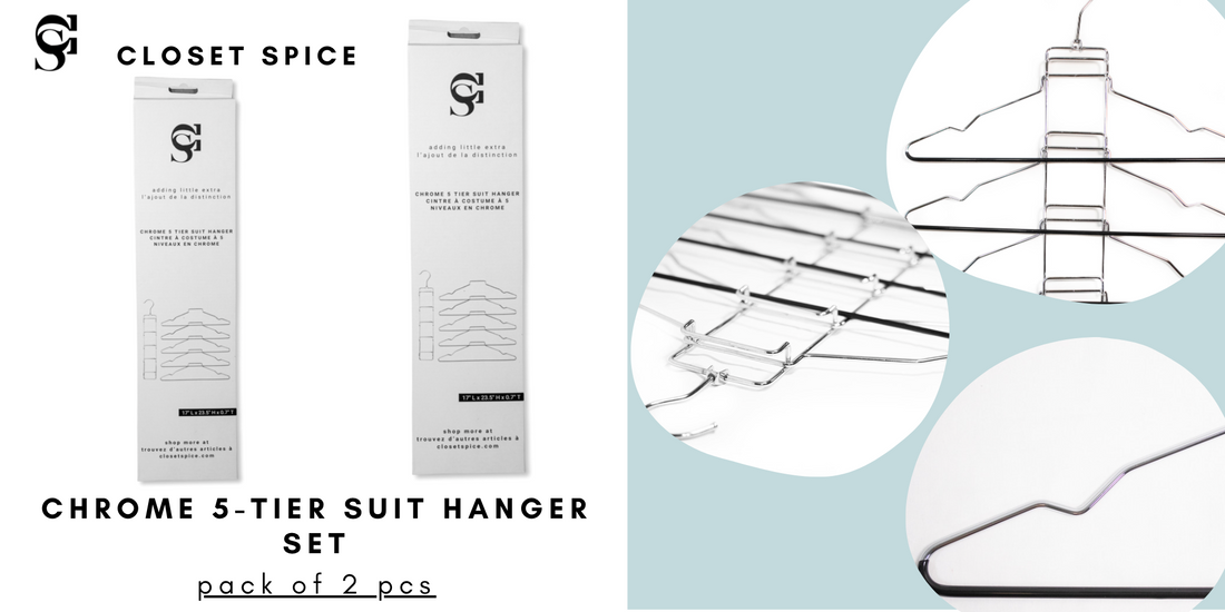 chrome 5 tier suit  hangers, chrome tier suit hangers, detachable design, closet spice hangers, chrome hangers available in canada, Canadian brand of clothes hangers storage and organization