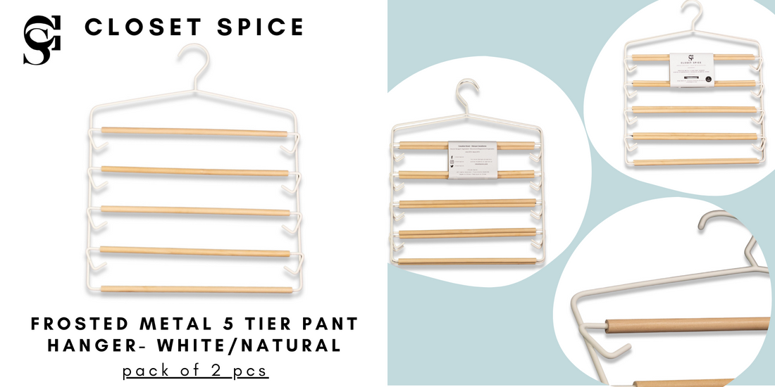 Frosted Metal 5 Tier Pant Hangers - Set of 2 (White/Natural)