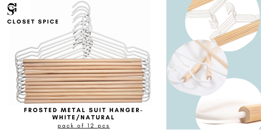 Frosted Metal Suit Hanger - Set of 12 (White/Natural)