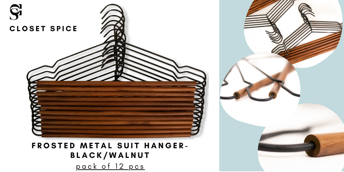 Frosted Metal Suit Hanger - Set of 12 (Black/Walnut)