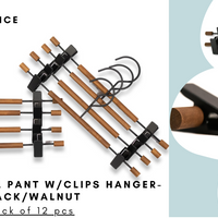 Frosted Metal Pant/Skirt Hanger with Clips - Set of 12 (Black/Walnut)