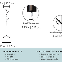 Coat Tree Rack - 6 Hooks - Black