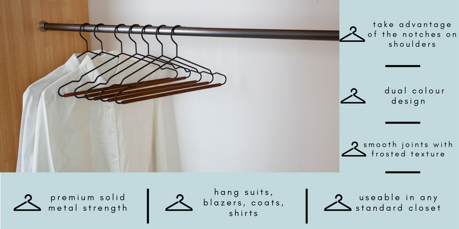 Frosted Metal Suit Hanger - Set of 12 (Black/Walnut)