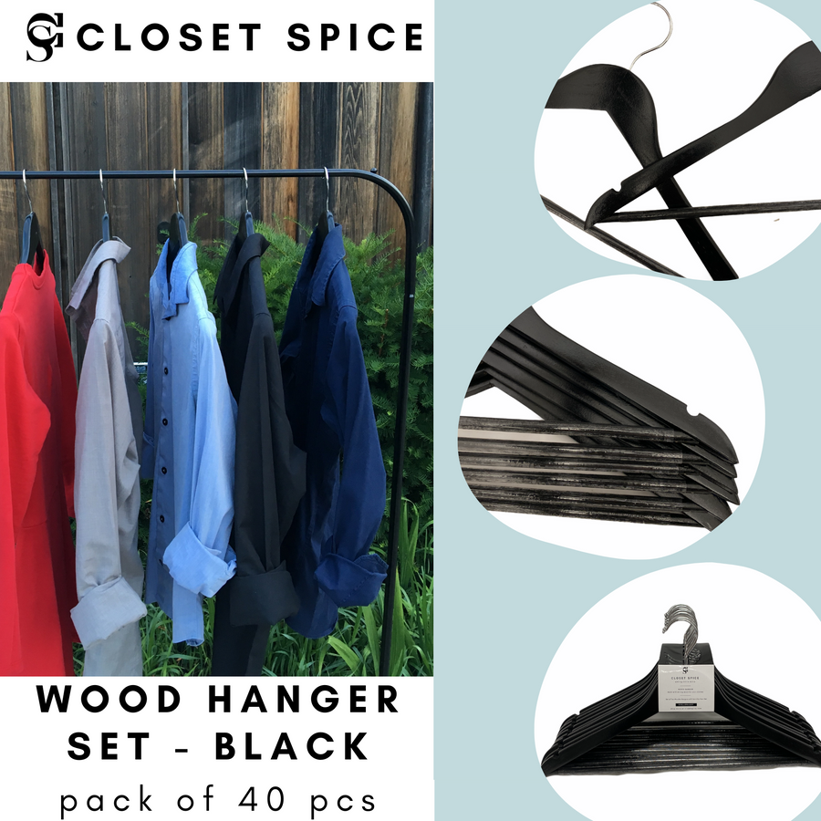 Wood Hangers Set of 40 Black