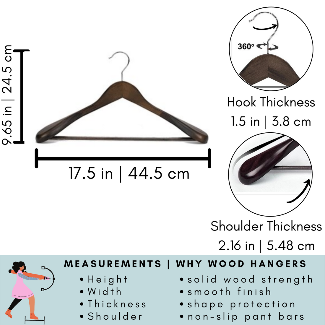 Closet Spice Dark Brown Wood Extra-Wide Shoulder Coat Hangers