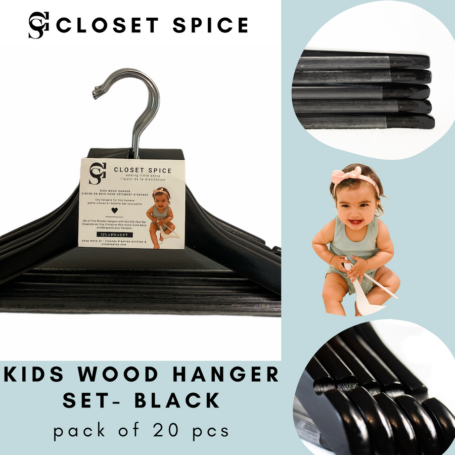 kids black wood hangers. children's wood hangers in black, baby wood hangers, toddlers black wood hangers, centres en bois, noir centres de Enfant 